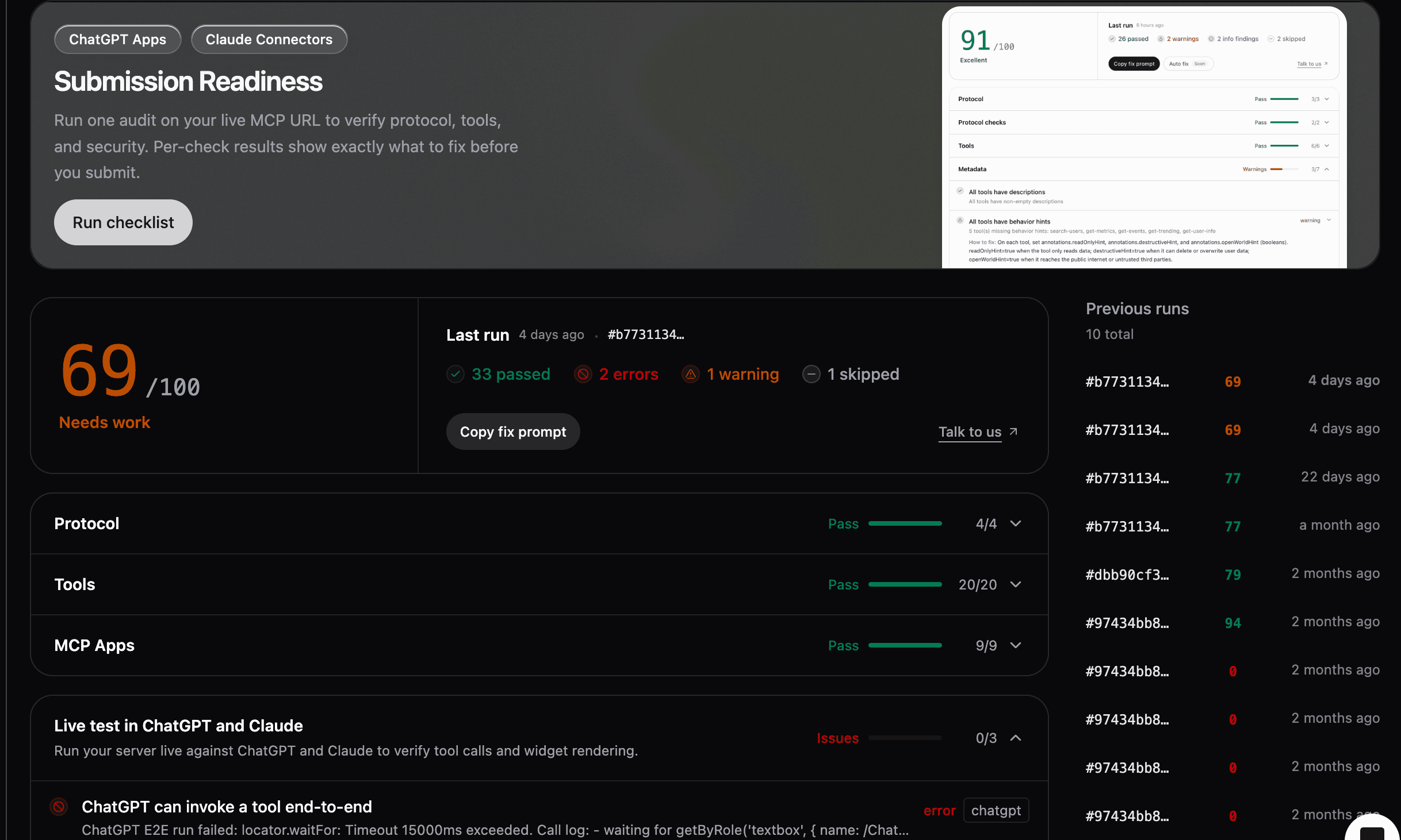 Sample of Manufact submission readiness checks