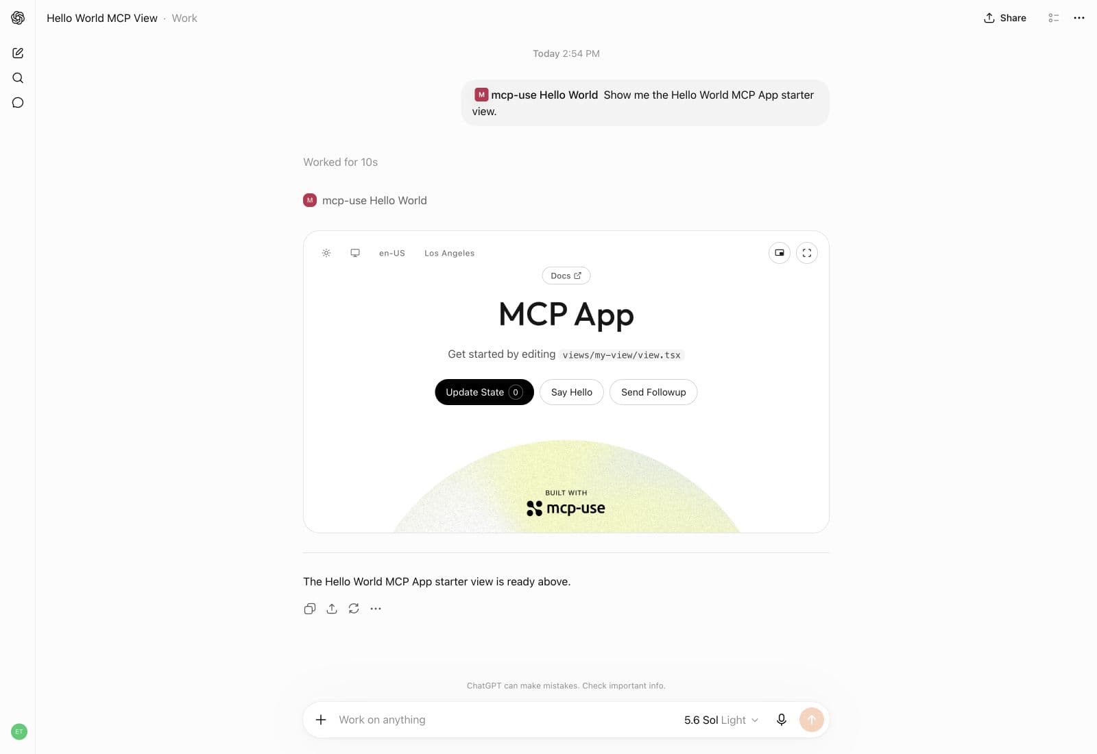 An mcp-use MCP App rendered in ChatGPT