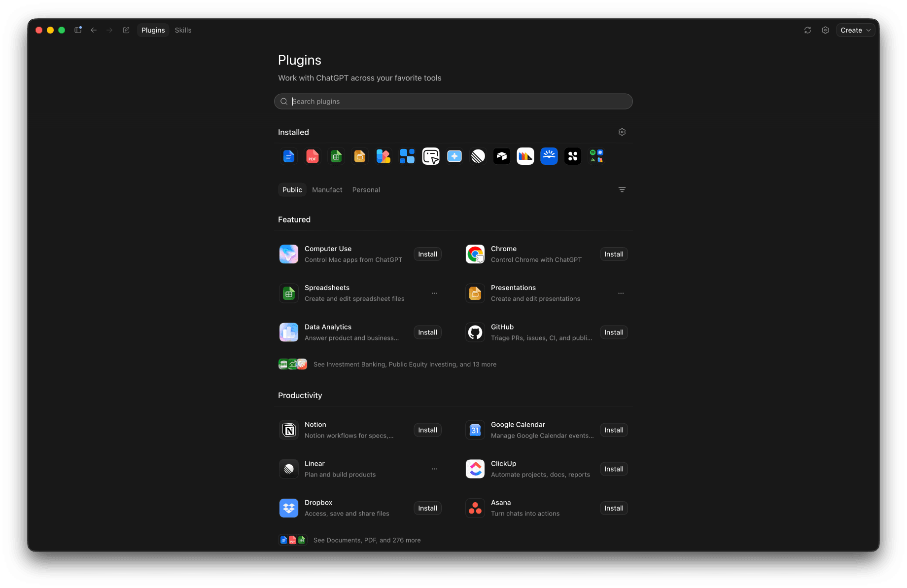 The plugin directory inside the Codex desktop app