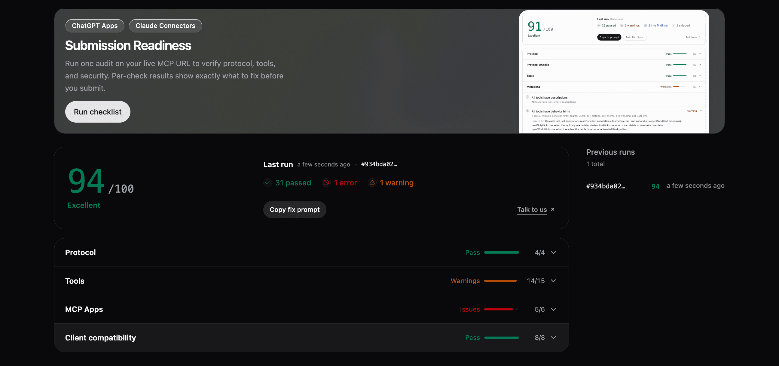 Manufact Publishing Checks showing submission readiness results